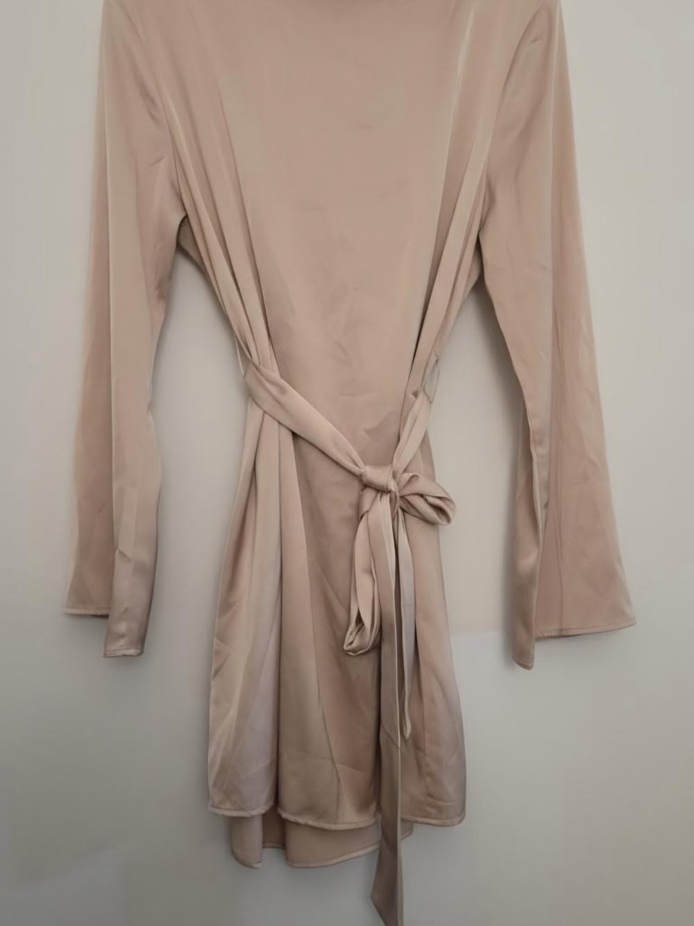 Long Sleeve Tie-Waist Dress in Soft Blush